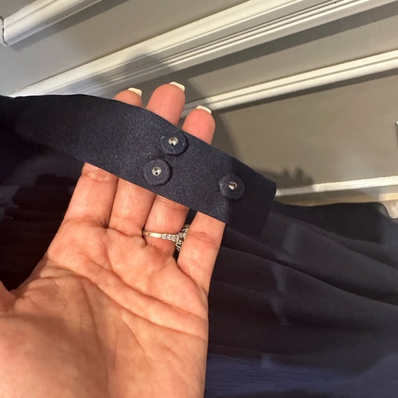 White Vera Wang Navy Women's Spaghetti Strap Long formal designer evening gown - Picture 9 of 16